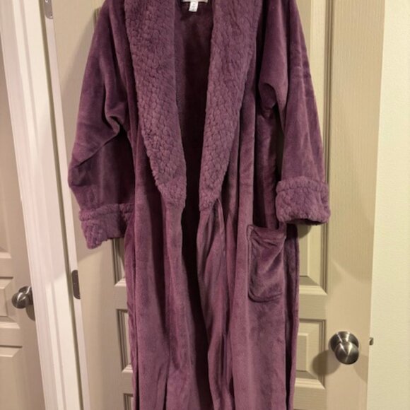 Carol Hochman Plush L Mauve Robe Wrap Style Self Tie Long Sleeve 46" Pockets - Picture 5 of 9